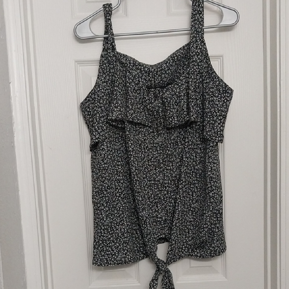 Bobeau Black and White Ruffled Tie Front Camisole